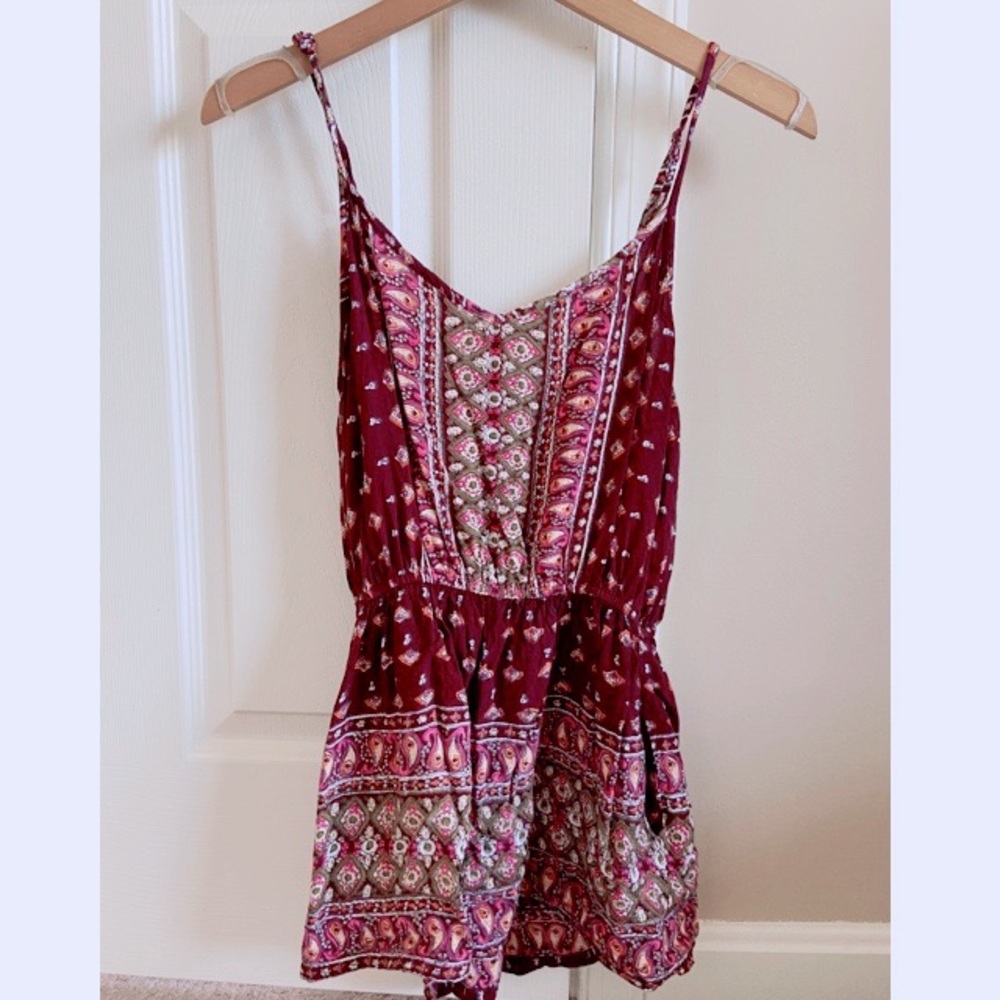 Maroon patterned romper